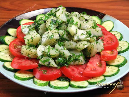 Картопляний салат з помідорами та огірками – рецепт з фото, грузинська кухня