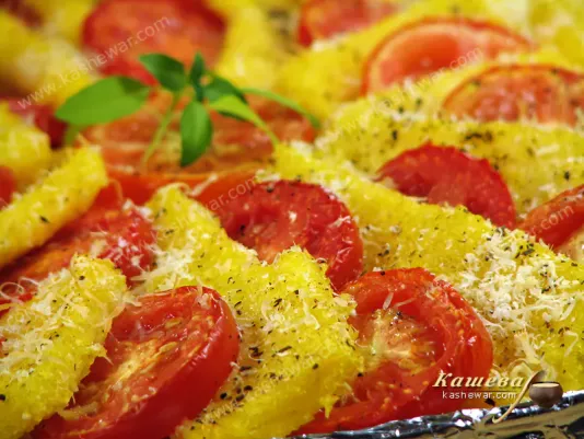 Baked polenta with fresh tomatoes and Parmesan - recipe with photo, Italian cuisine