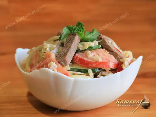 Салат із свіжих овочів з м'ясом – рецепт з фото, узбецька кухня