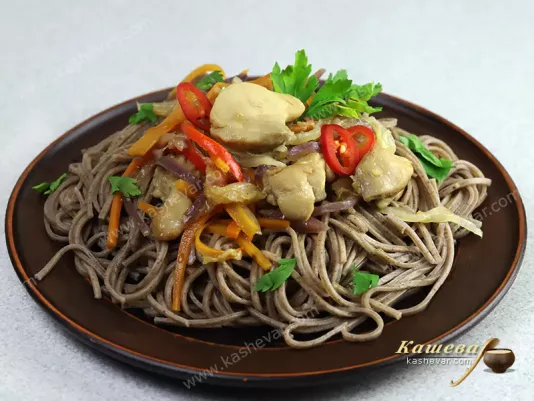 Соба с курицей и овощами – рецепт с фото, китайская кухня