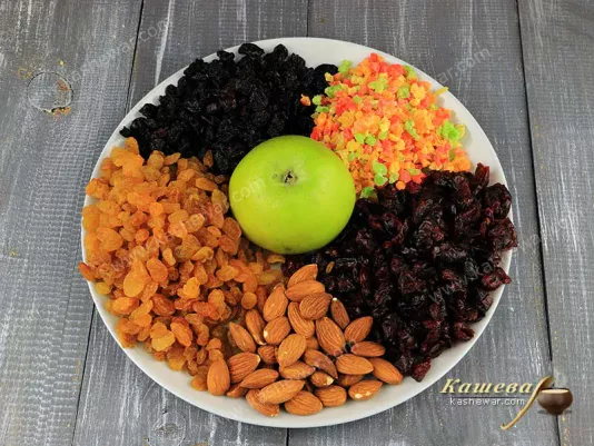 Dried fruits, candied fruits and nuts