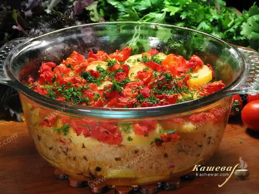 Картопля, запечена з рисом та томатами – рецепт з фото, грецька кухня