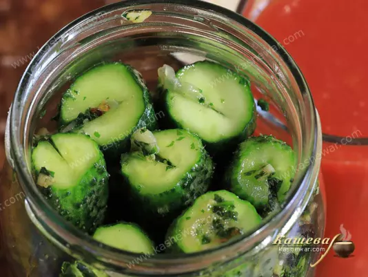 Stuffed cucumbers in a jar