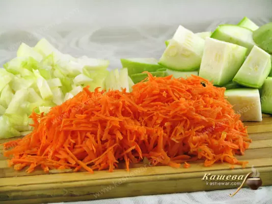 Grated carrots, chopped onions and zucchini