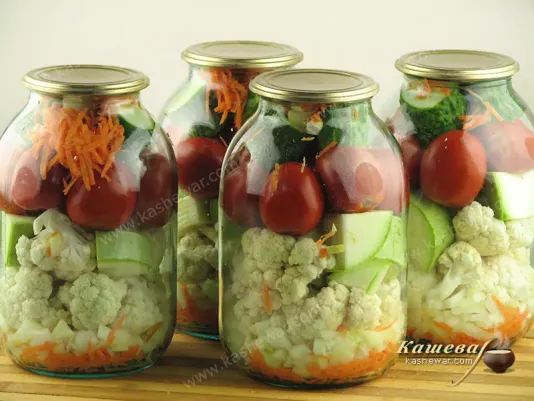 Stacked vegetables in jars