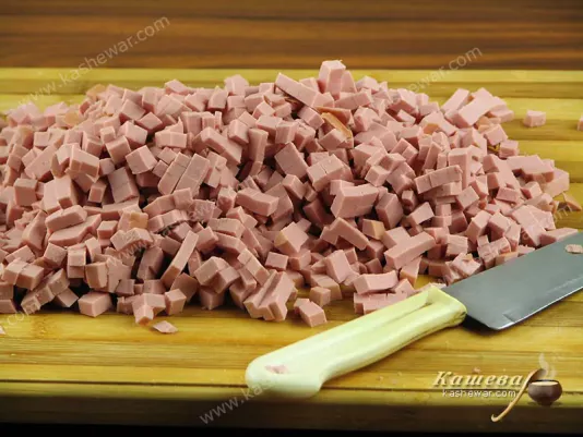 Sausage cutting for salad Olivier