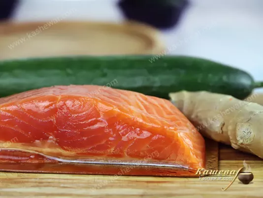 Salmon, ginger and cucumber for sashimi