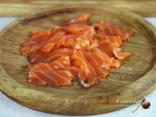 Sliced salmon for sashimi