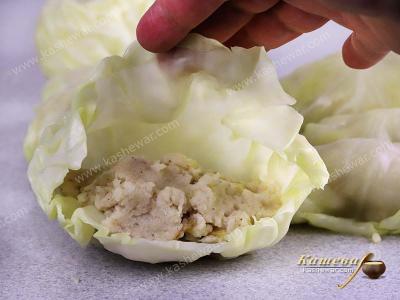 Minced fish in a cabbage leaf