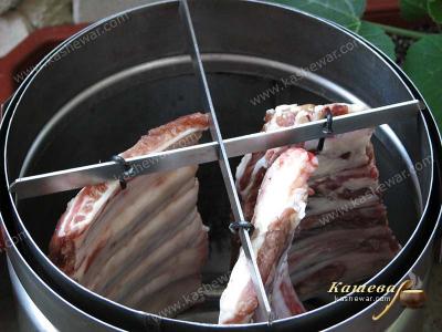 Pork ribs in a smokehouse