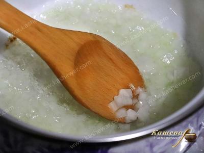 Finely chopped onion in vegetable oil