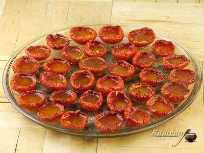 Sun-dried tomatoes on a baking sheet