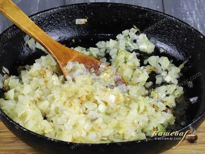 Finely chopped onion in a pan