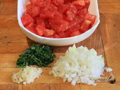 Finely chopped vegetables and herbs