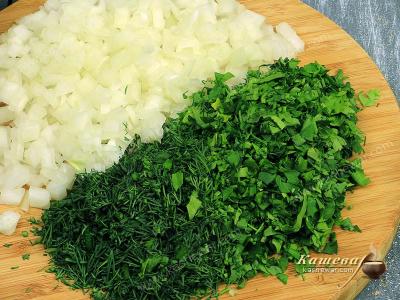 Finely chopped onion and greens